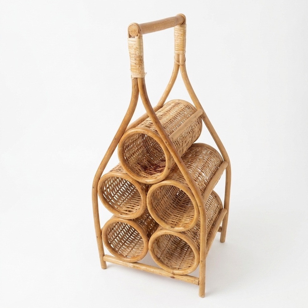 70’s Vintage Rattan Wicker Wine Rack Boho Mid Century MCM Coastal Cottagecore